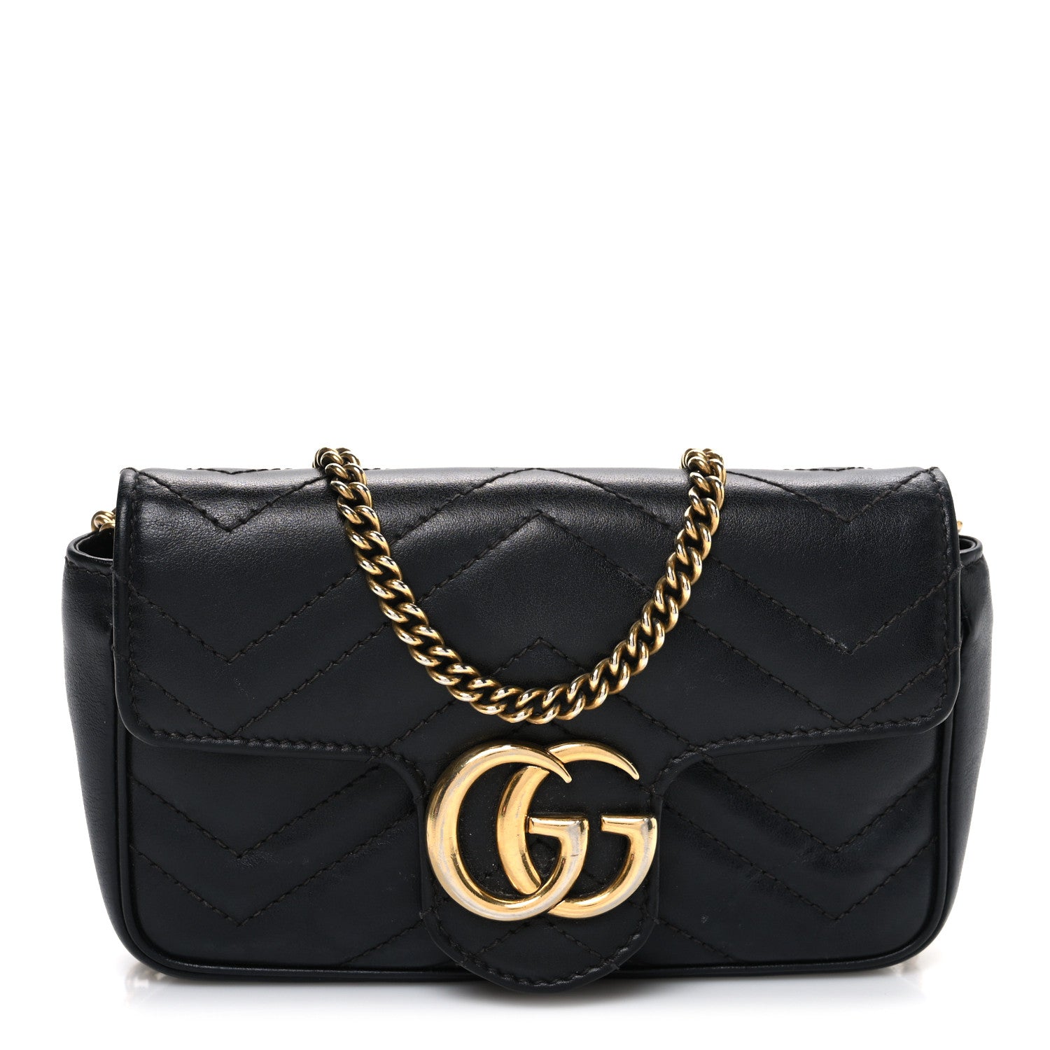 Gucci Calfskin Matelasse Super Mini GG Marmont Shoulder Bag Black 1 of 11