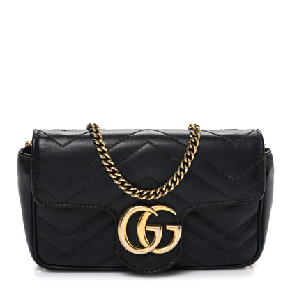 Gucci Calfskin Matelasse Super Mini GG Marmont Shoulder Bag Black 1 of 11