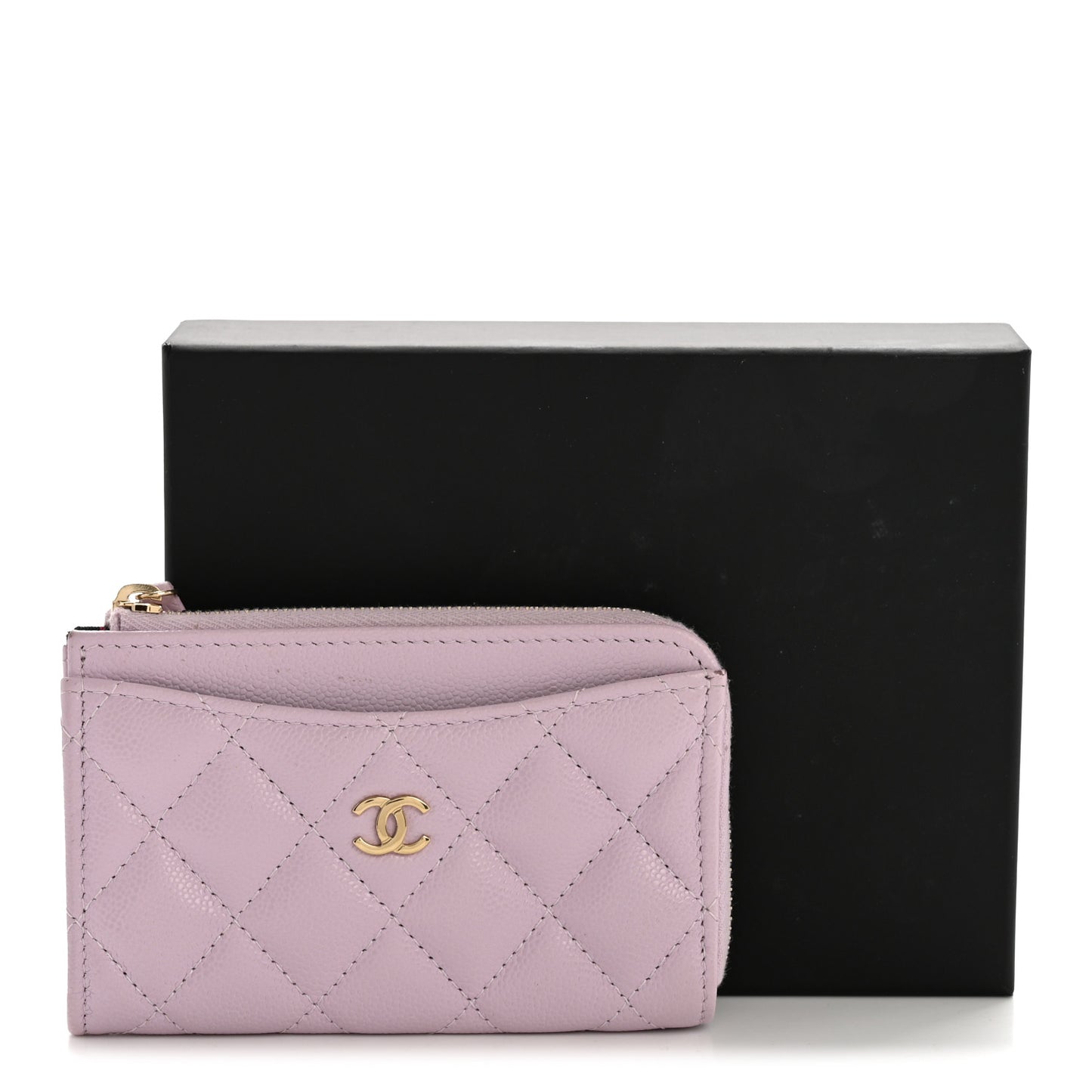 Caviar Quilted CC Zip Around Card Holder Light Purple
