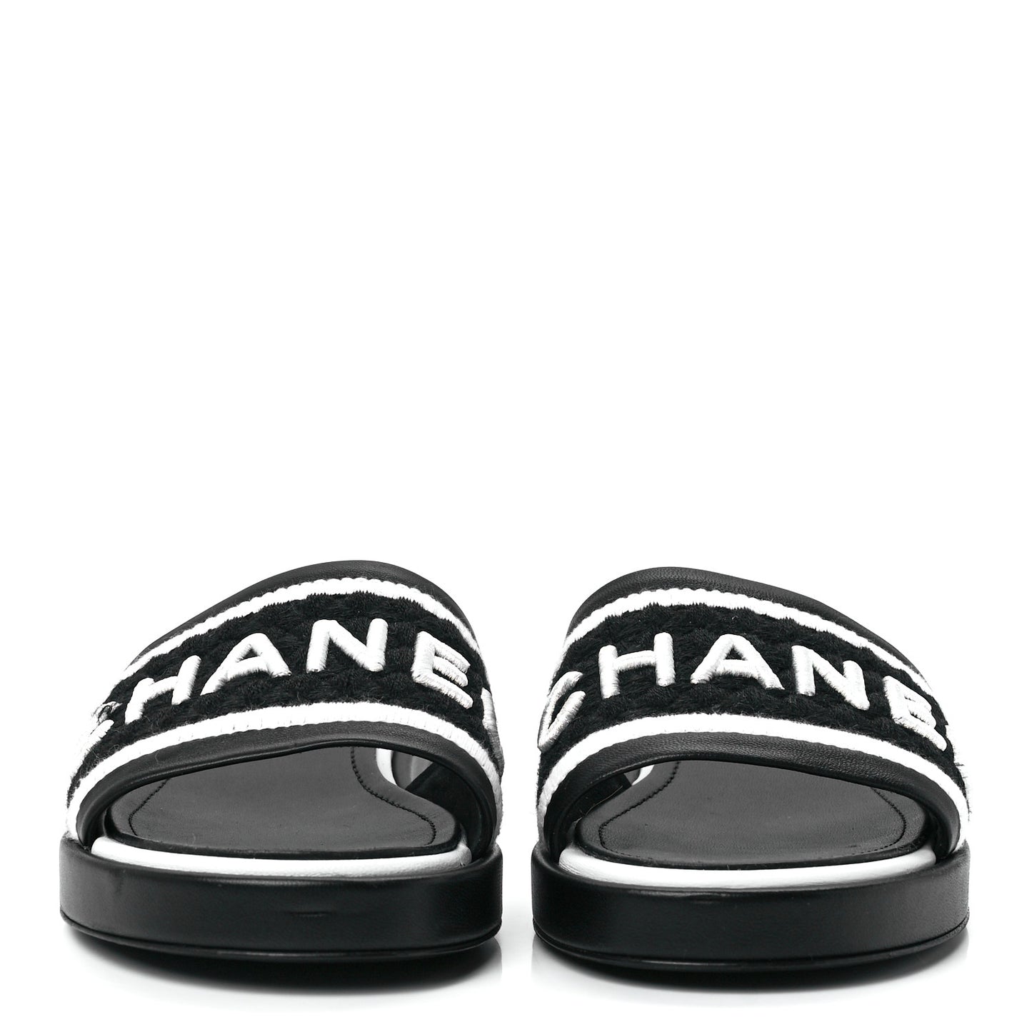 Lambskin Embroidered CC Mule Sandal 38 Black White