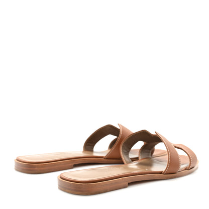 Hermes Box Calfskin Oran Sandals 37.5 Gold 4 of 10