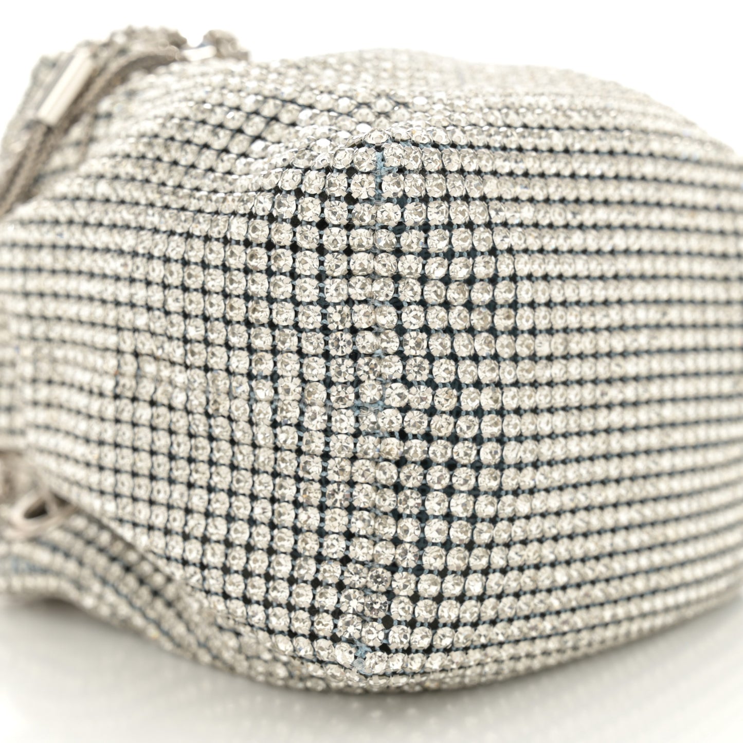 Satin Crystal Embellished Micro Bon Bon Bag Silver