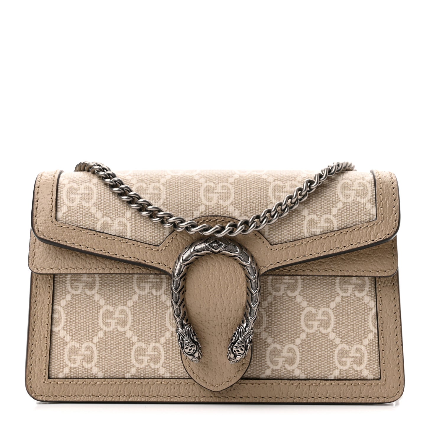 GG Supreme Monogram Textured Dollar Calfskin Super Mini Dionysus Shoulder Bag Beige Mystic White Oatmeal