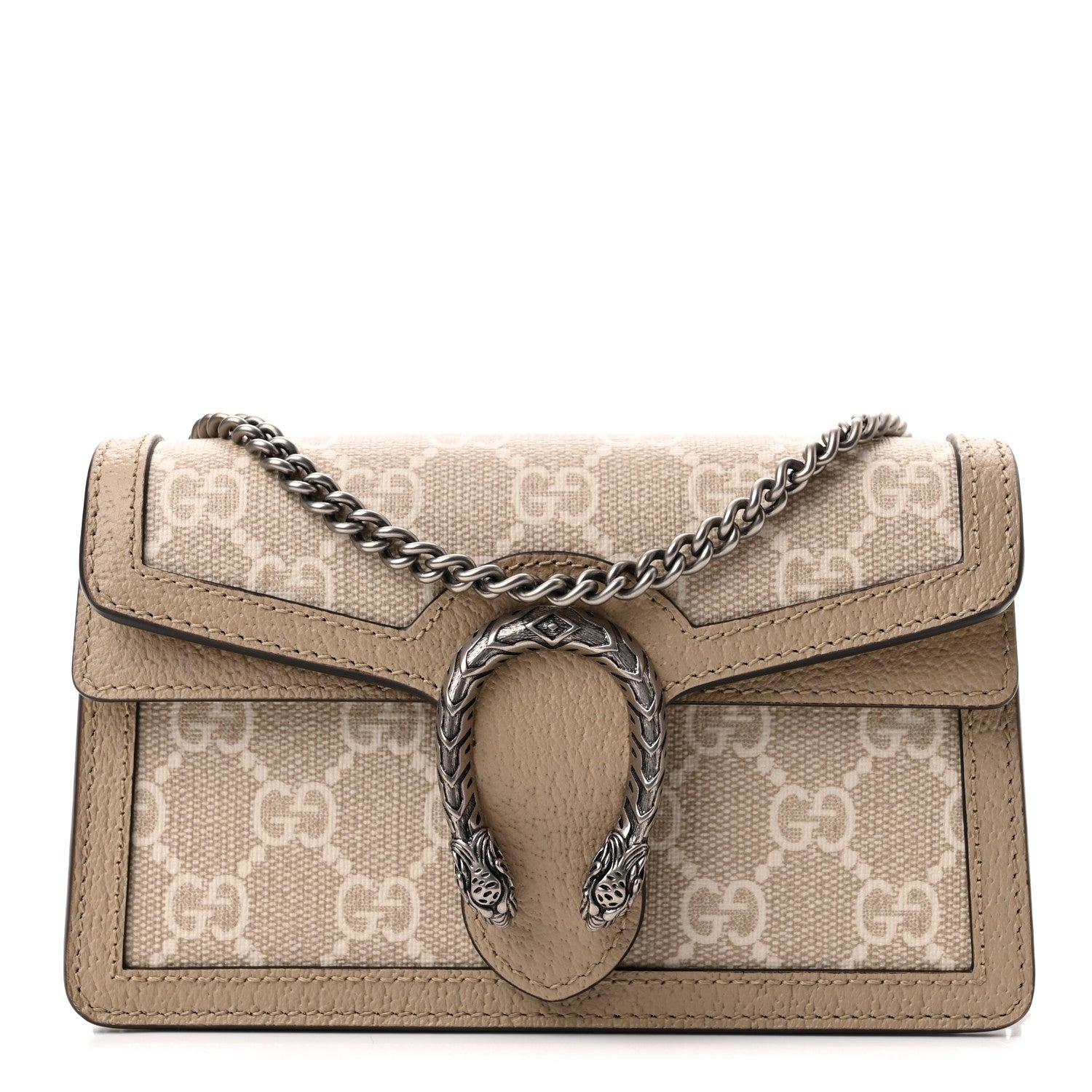Gucci GG Supreme Monogram Textured Dollar Calfskin Super Mini Dionysus Shoulder Bag Beige Mystic White Oatmeal 1 of 10