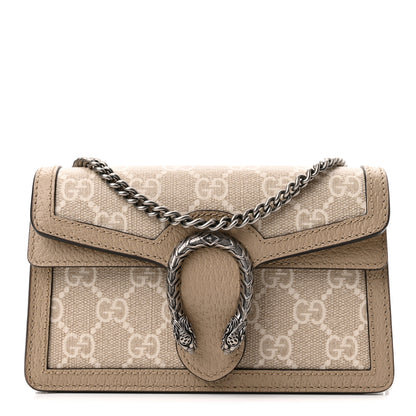 Gucci GG Supreme Monogram Textured Dollar Calfskin Super Mini Dionysus Shoulder Bag Beige Mystic White Oatmeal 1 of 10