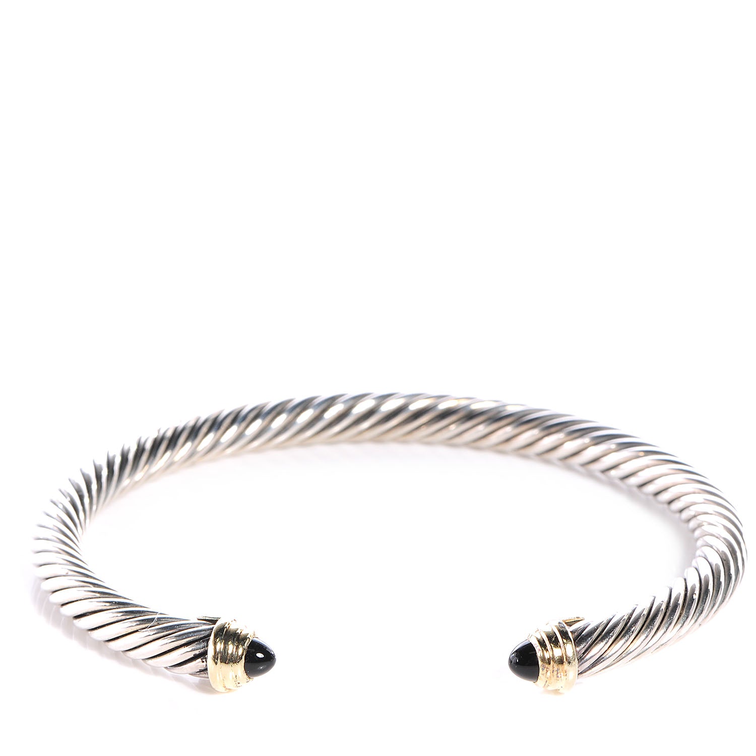 David Yurman Sterling Silver 14K Yellow Gold Black Onyx 5mm Cable Classics Bracelet 1 of 5