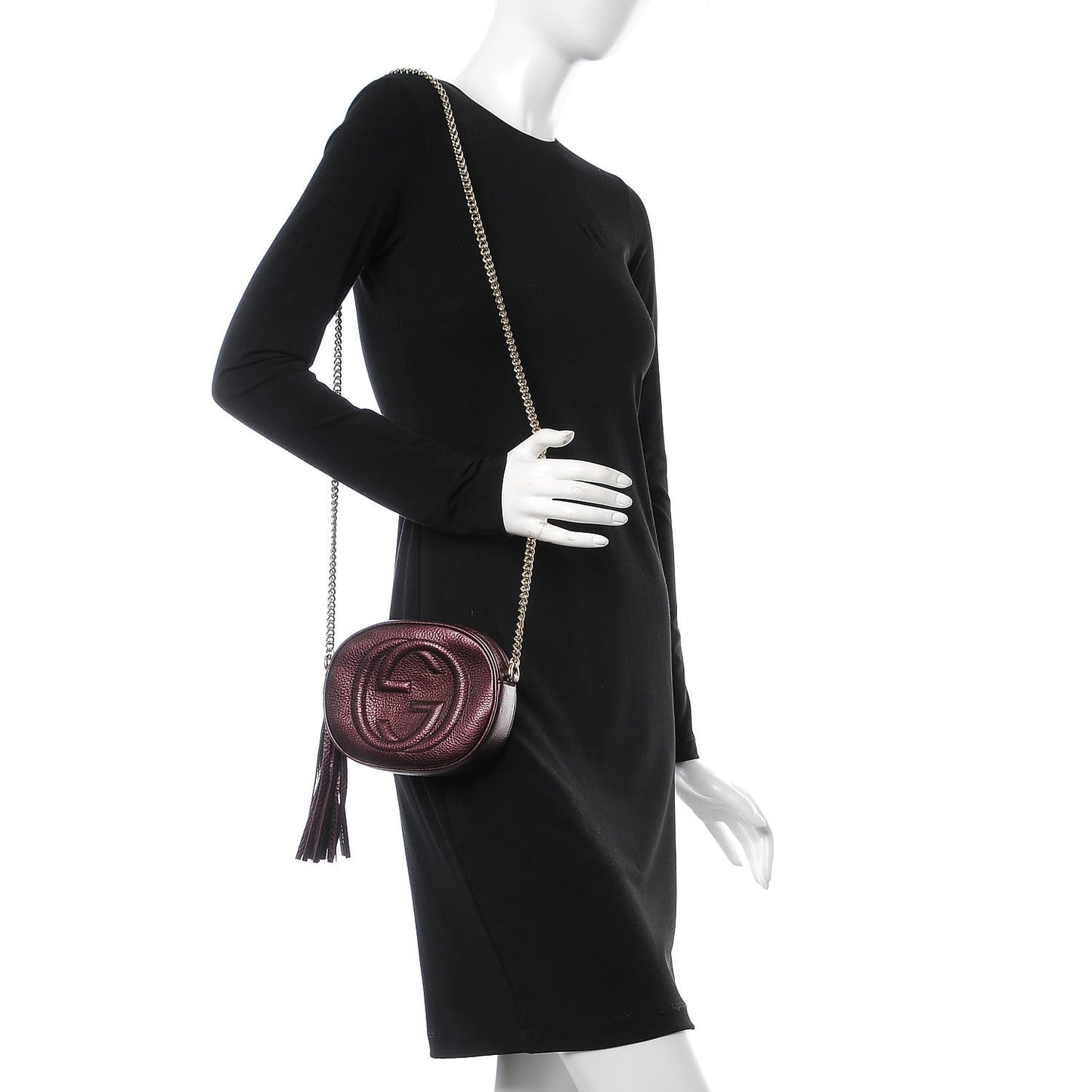 Metallic Cellarius Calfskin Mini Soho Chain Bag Classic Burgundy