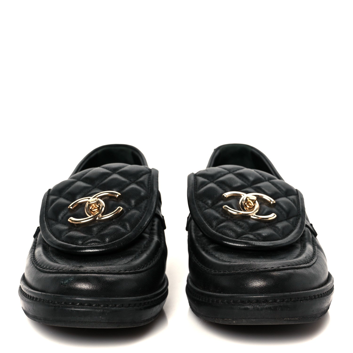 Chanel Lambskin Quilted CC Turnlock Loafers 37 Black 3 of 11