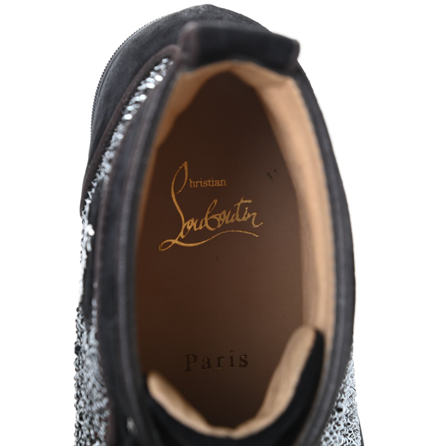 Christian Louboutin Womens Veau Velours Strass Louis Flat Sneakers 38.5 Black Silver 7 of 8