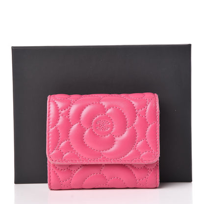 Chanel Lambskin Camellia Embossed Compact Wallet Fuchsia 10 of 10