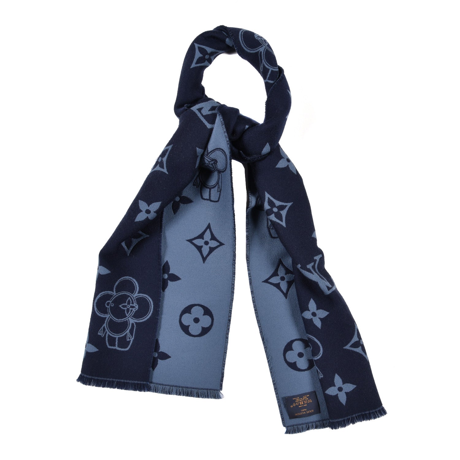 Louis Vuitton Wool Monogram Vivienne Scarf Navy 1 of 4