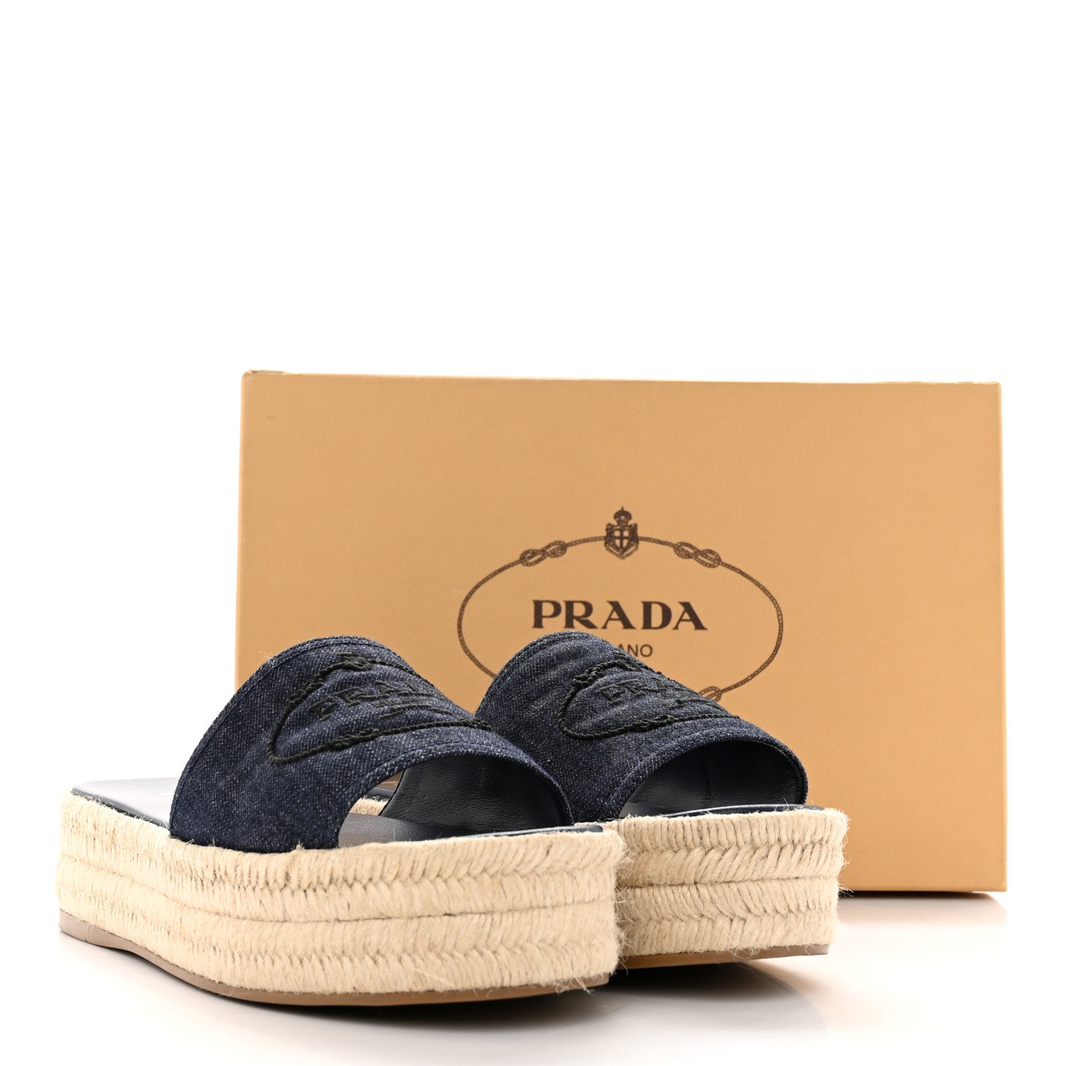Prada Denim Logo Espadrilles Sandals 40 Blue 12 of 12