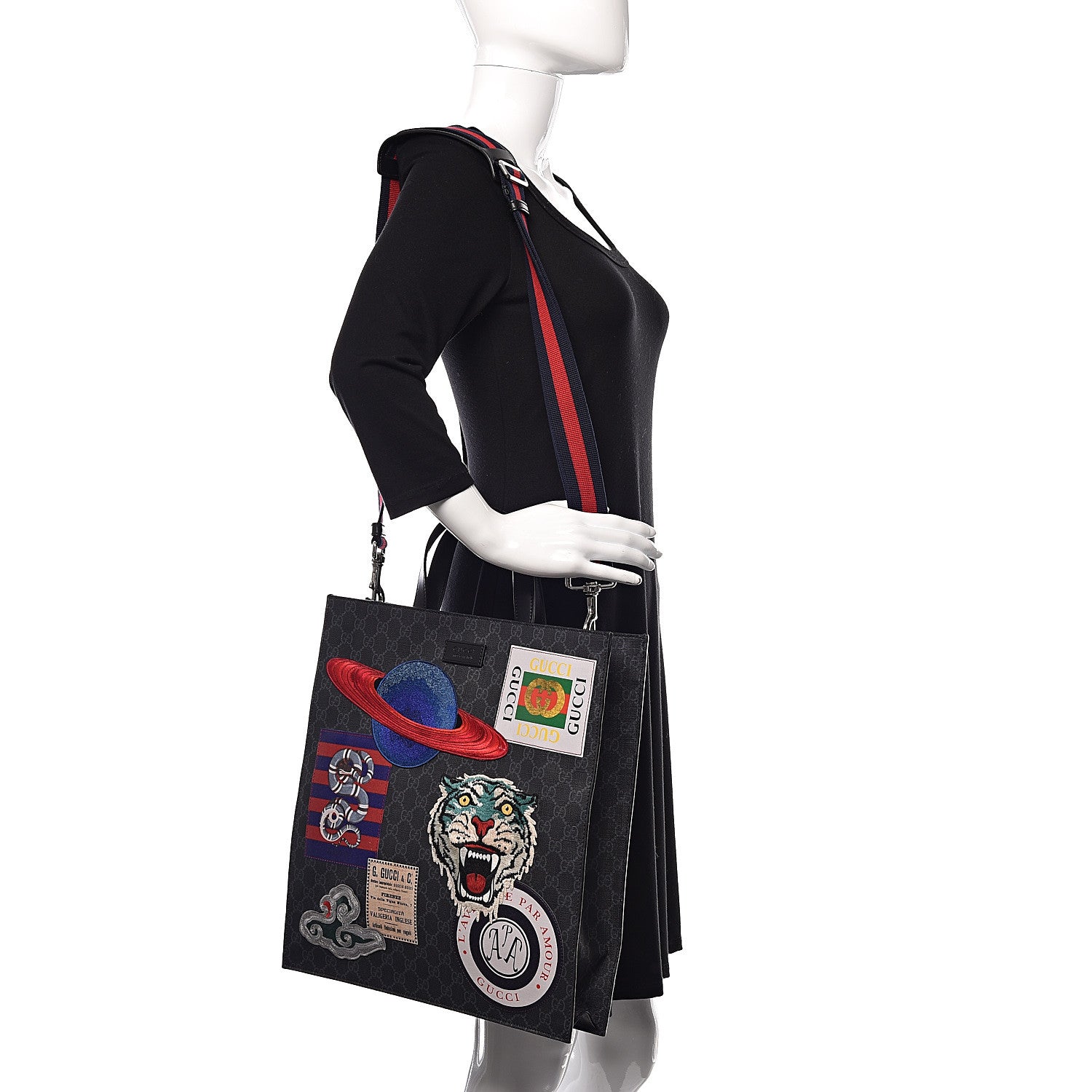 Gucci GG Supreme Monogram Night Courrier Vertical Tote Black Multicolor 2 of 10