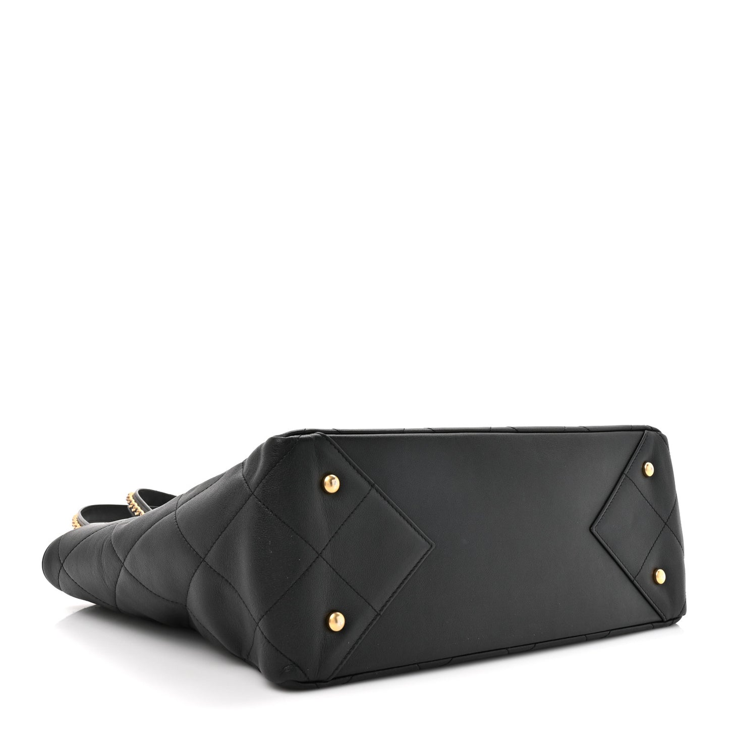 Calfskin Quilted Book Pocket Shopping Tote Black