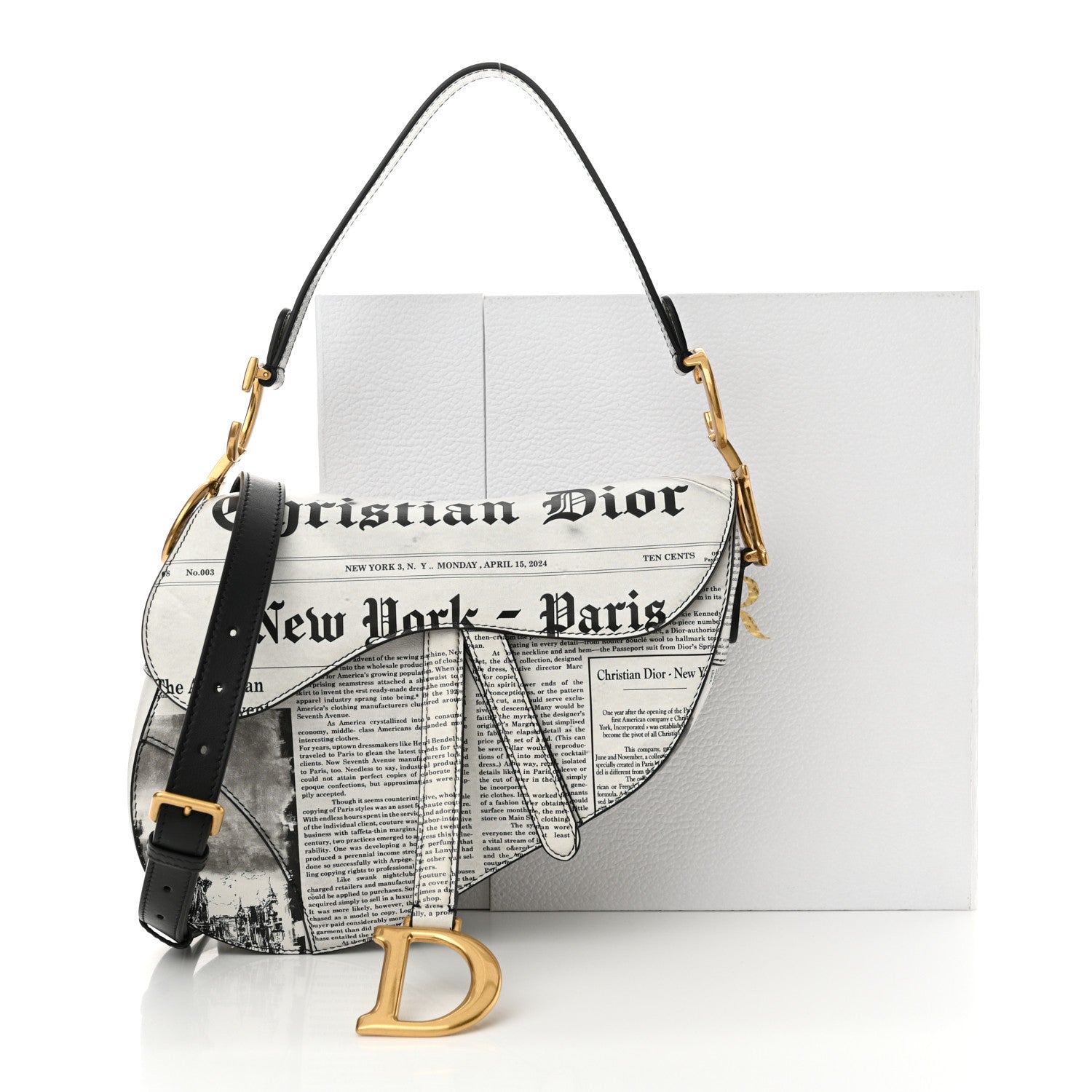 Christian Dior Calfskin Newspaper Printed Saddle Bag With Strap Black White 13 of 13