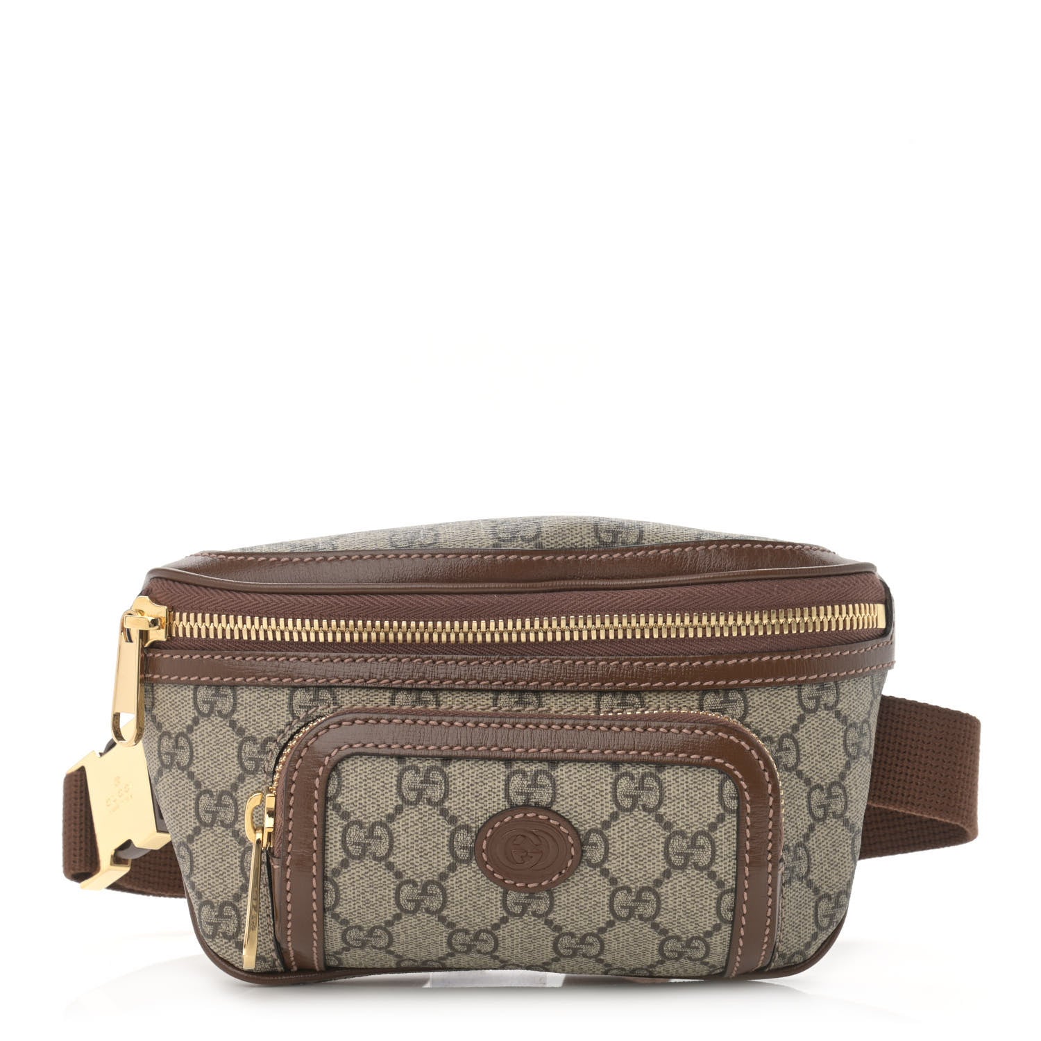 Gucci GG Supreme Monogram Textured Calfskin Retro Interlocking G Belt Bag Beige Ebony Brown Sugar 1 of 14