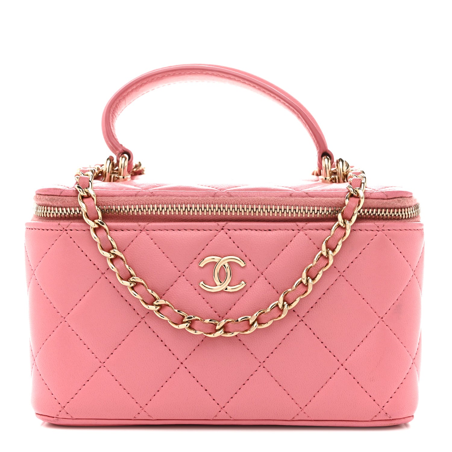 Chanel Lambskin Quilted Small Top Handle Vanity Case With Chain Pink 1 of 14