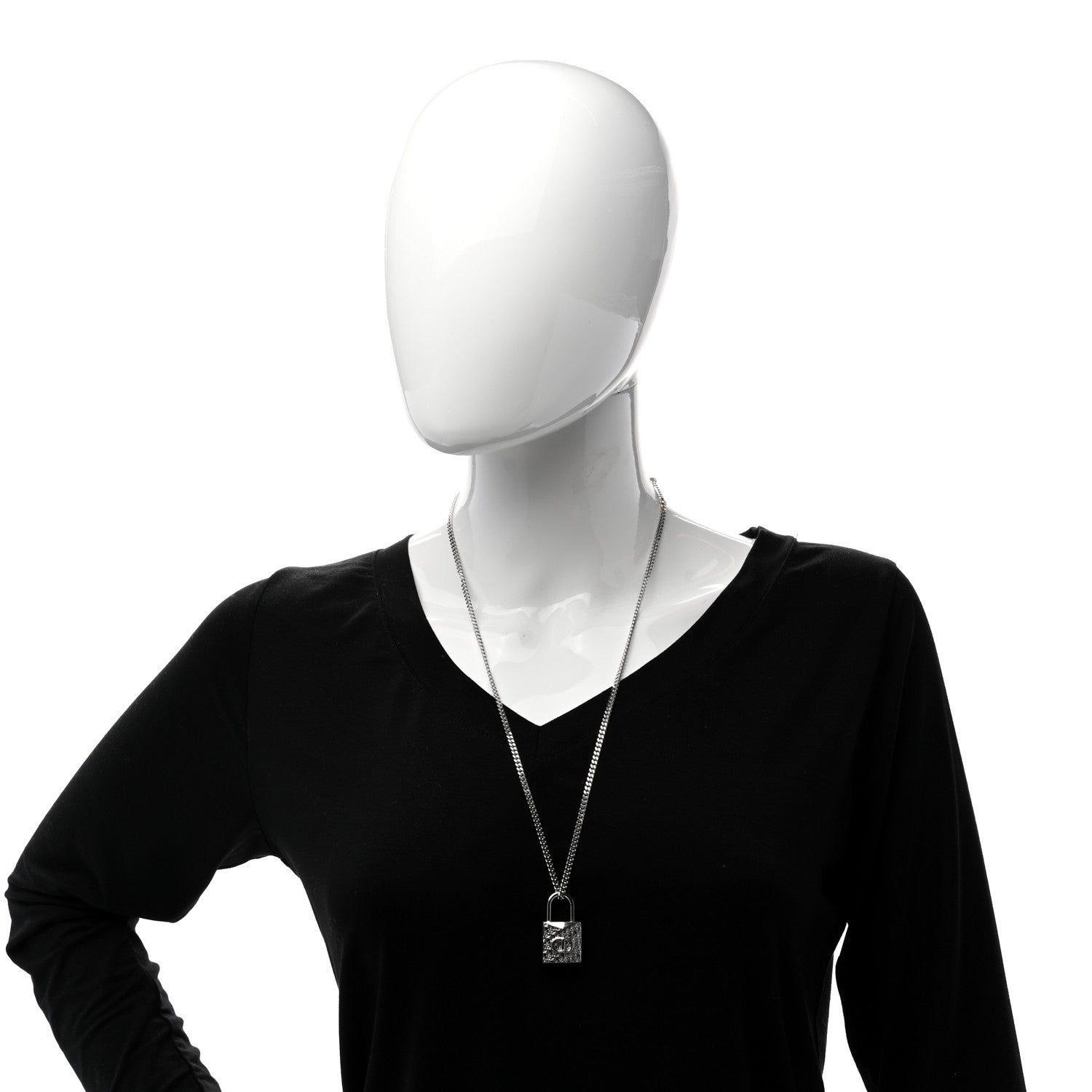 Christian Dior Oblique Padlock Pendant Necklace Silver 1266318