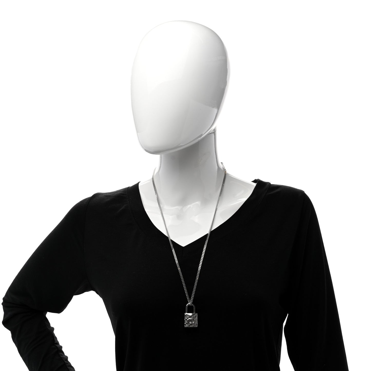 Oblique Padlock Pendant Necklace Silver