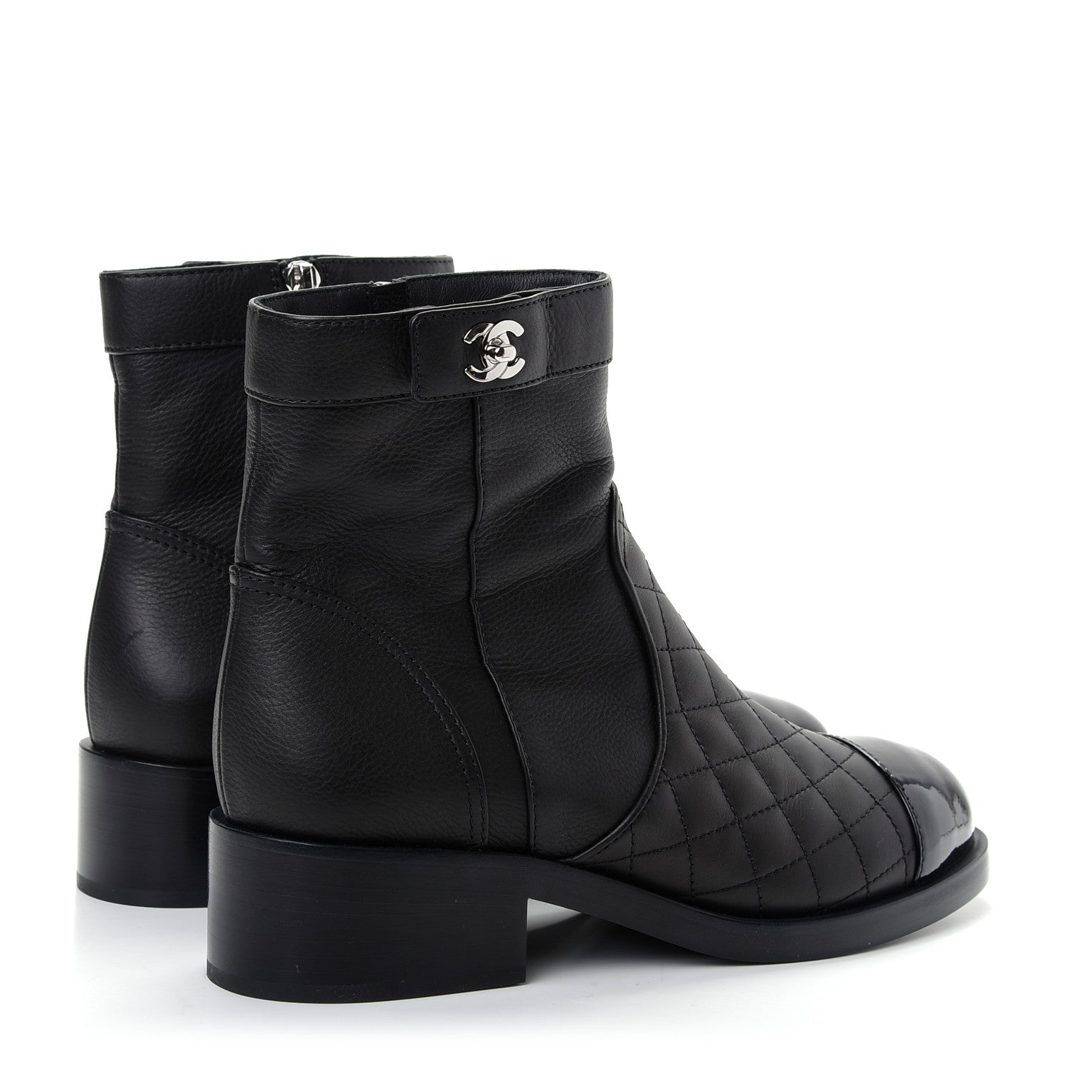 Chanel Calfskin Patent Quilted Cap Toe Short Boots 39.5 Black 4 of 11