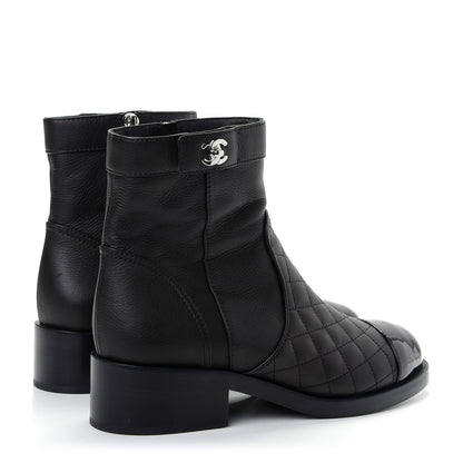 Chanel Calfskin Patent Quilted Cap Toe Short Boots 39.5 Black 4 of 11