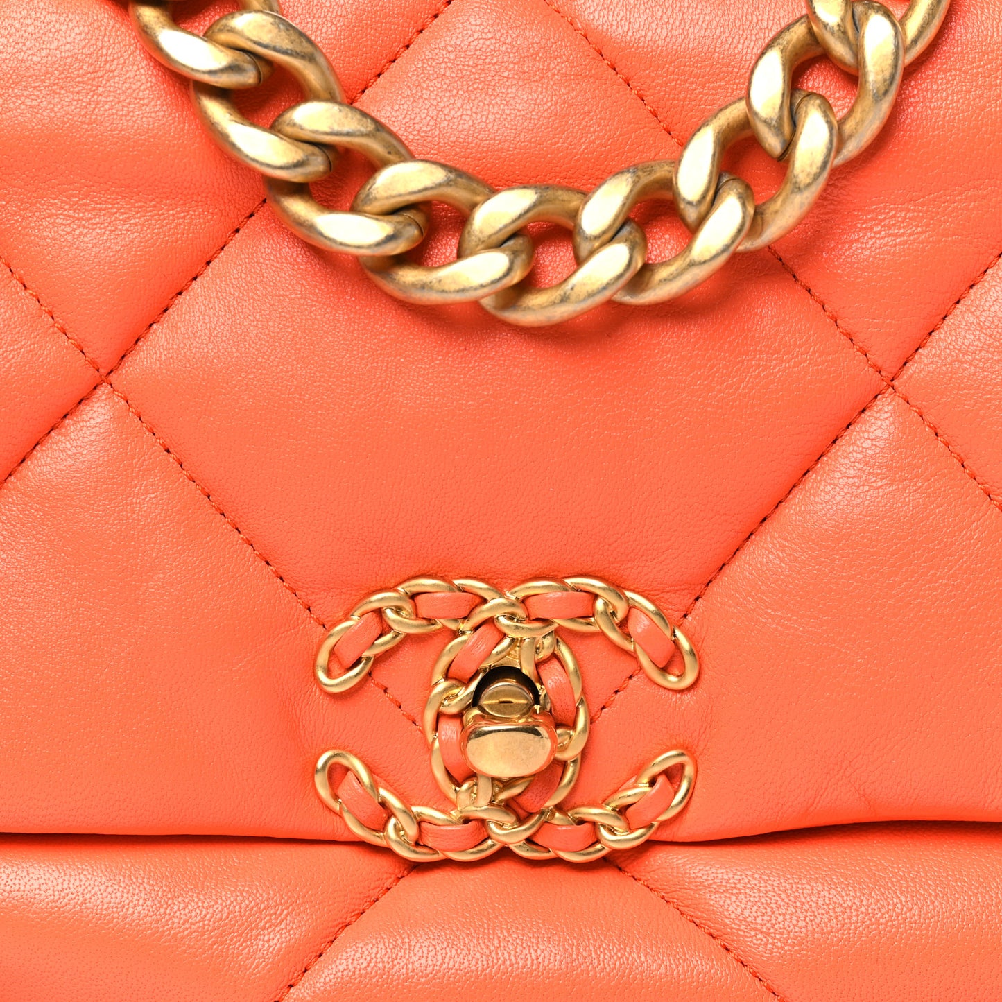 Lambskin Quilted Medium Chanel 19 Flap Orange