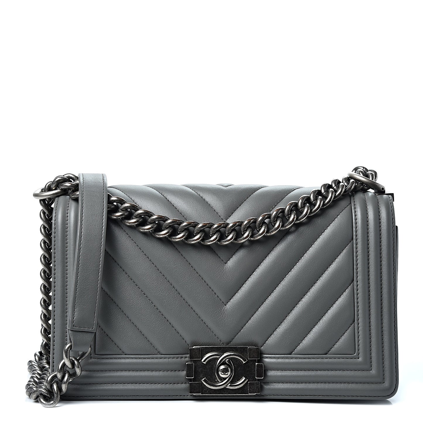Calfskin Chevron Quilted Medium Boy Flap Grey
