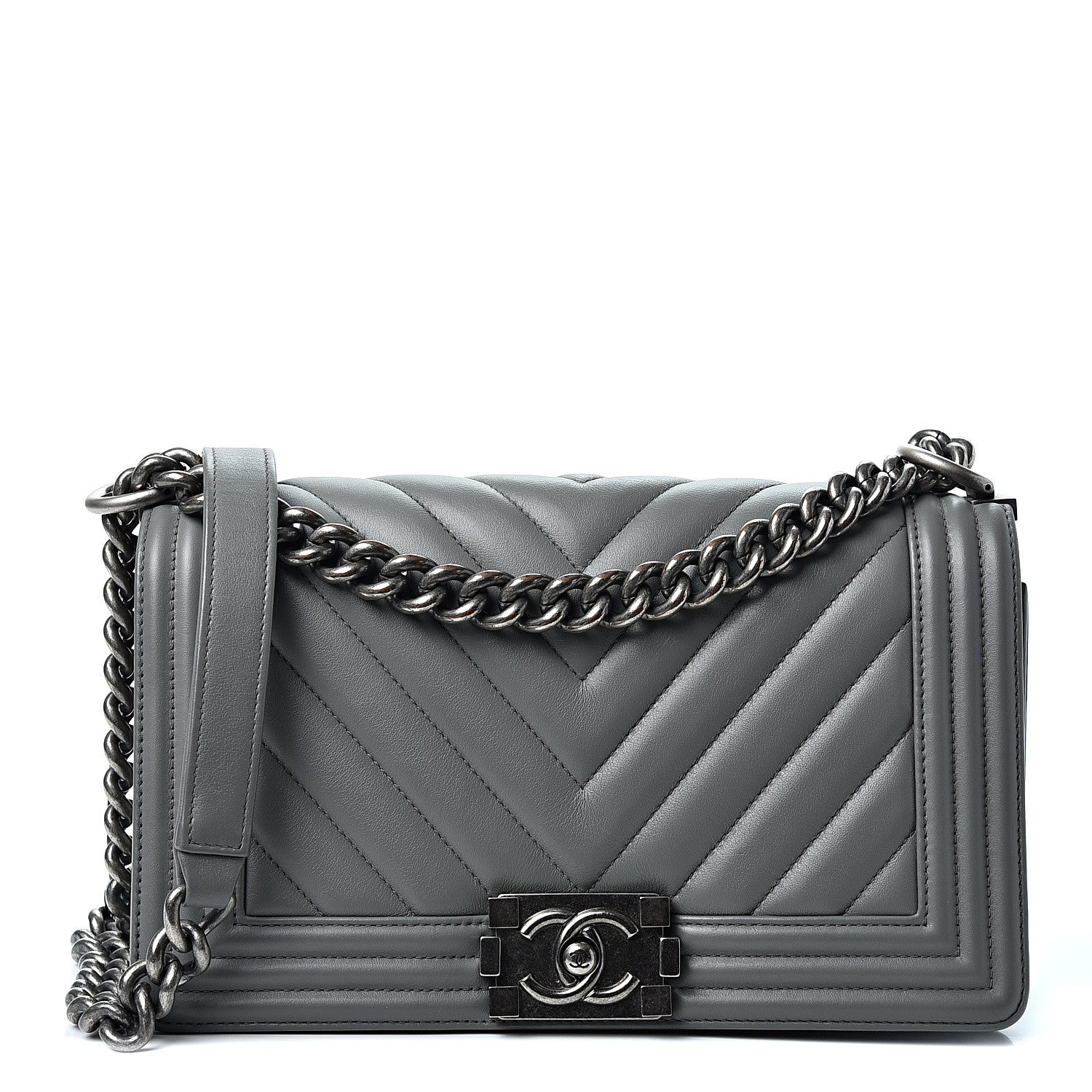 Chanel Calfskin Chevron Quilted Medium Boy Flap Grey 1 of 9