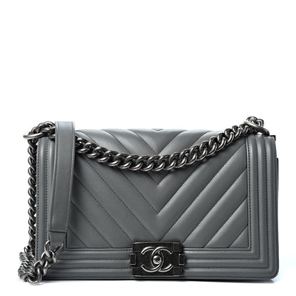 Chanel Calfskin Chevron Quilted Medium Boy Flap Grey 1 of 9
