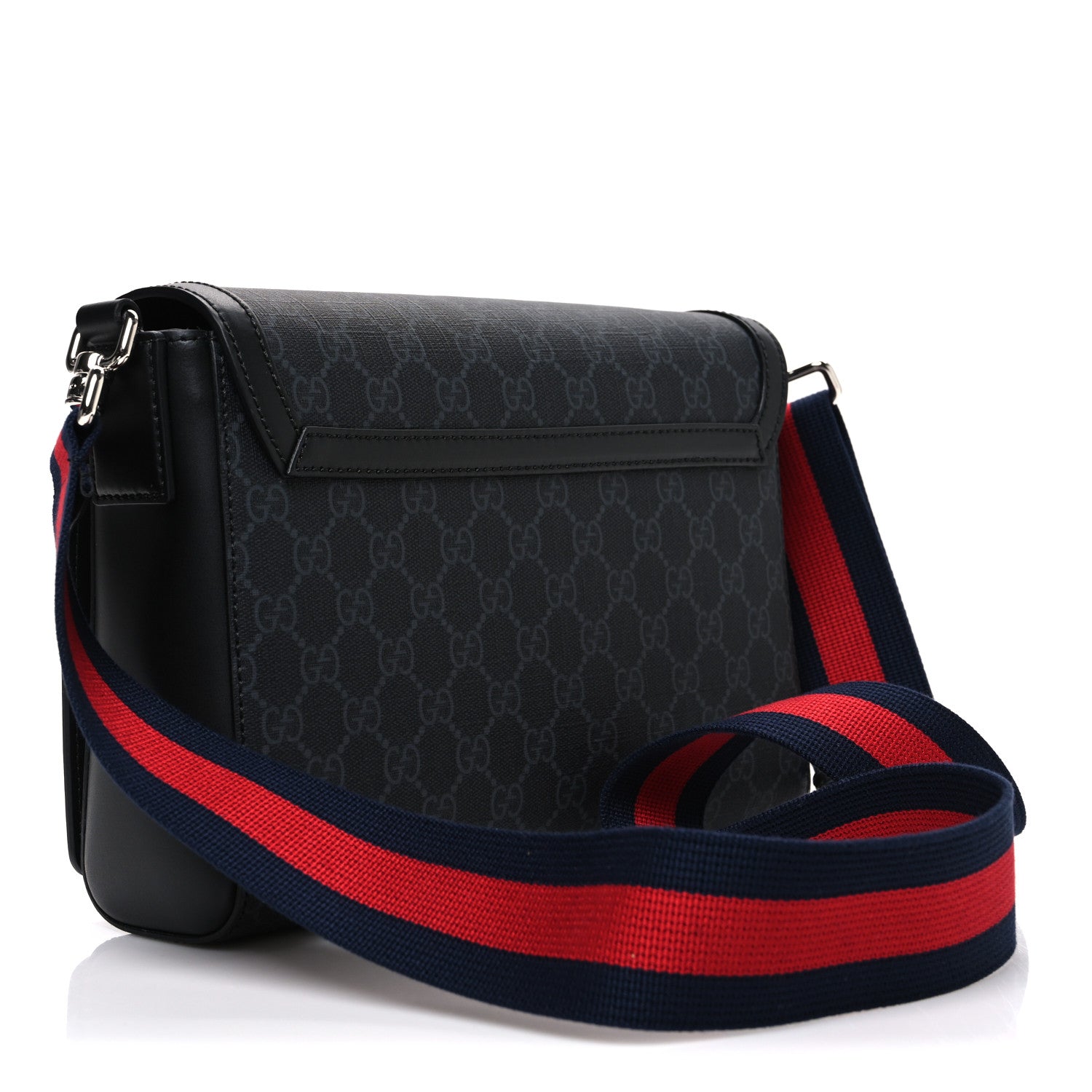 Gucci GG Supreme Monogram Appia Calfskin Web Crossbody Bag Black Grey 3 of 10