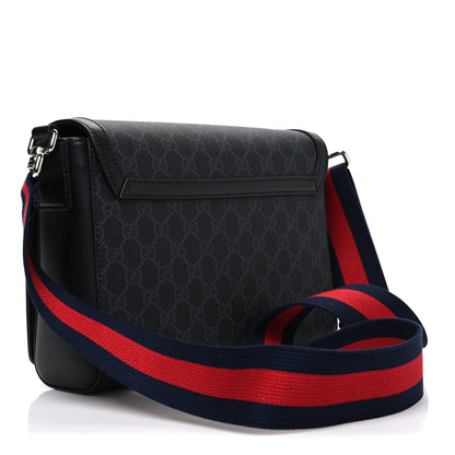 Gucci GG Supreme Monogram Appia Calfskin Web Crossbody Bag Black Grey 3 of 10
