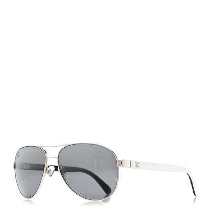 Chanel Lambskin Quilted CC Aviator Sunglasses 4195-Q White Silver 1 of 9