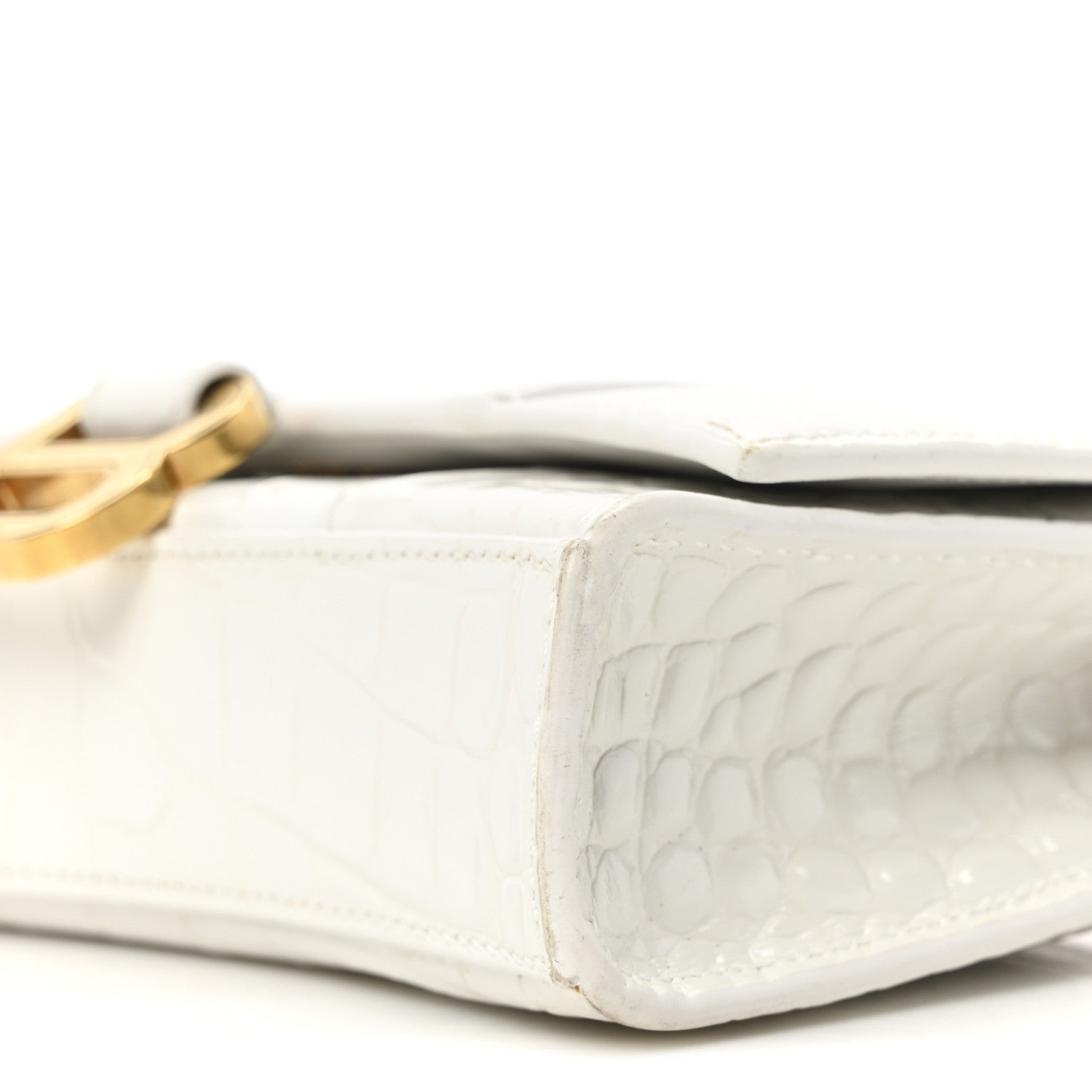 Balenciaga Shiny Calfskin Crocodile Embossed Hourglass Chain Bag White 9 of 9