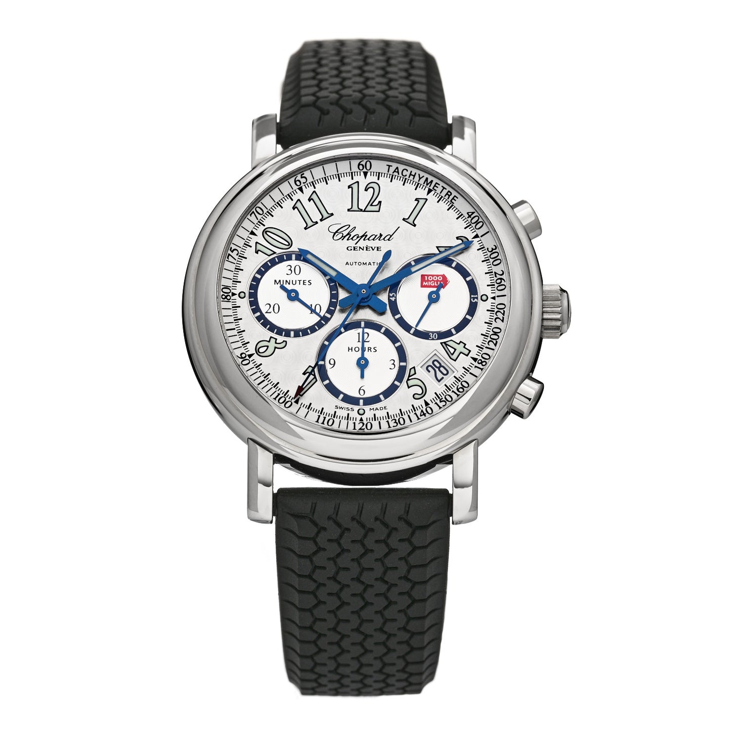 Stainless Steel Rubber 39mm Mille Miglia Chronograph Automatic Watch Silver