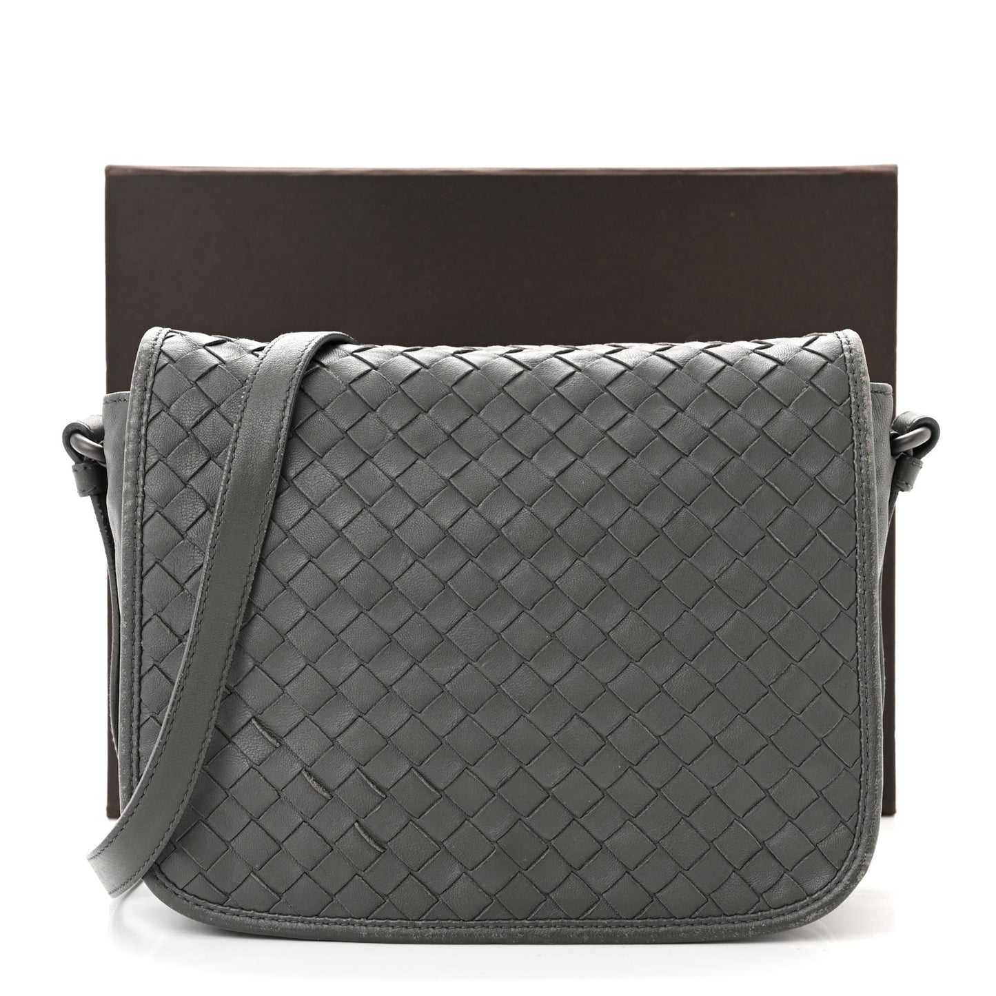 Nappa Intrecciato Mini Flap Crossbody Light Grey