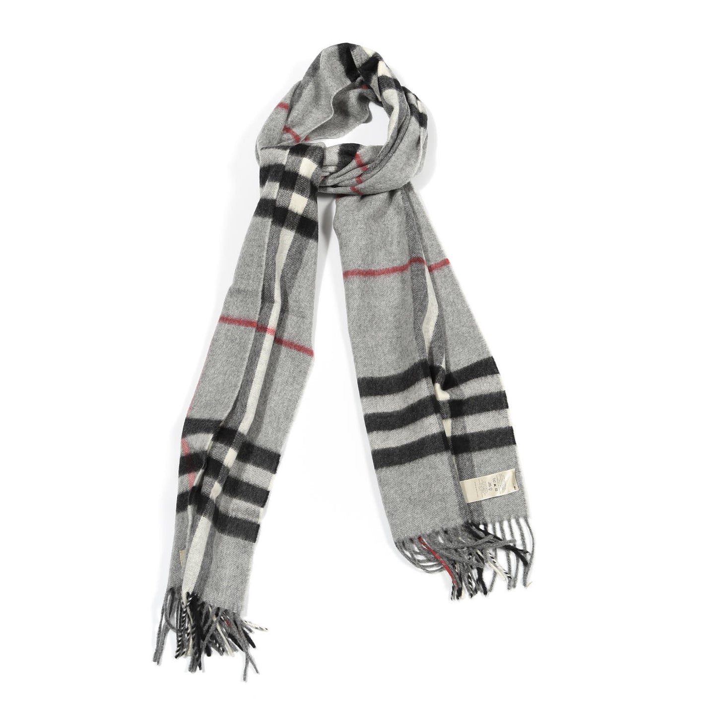 Cashmere Giant Check Fringe Scarf Grey