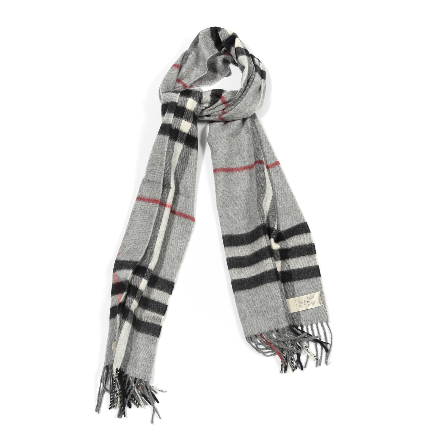 Burberry Cashmere Giant Check Fringe Scarf Grey 1 of 4