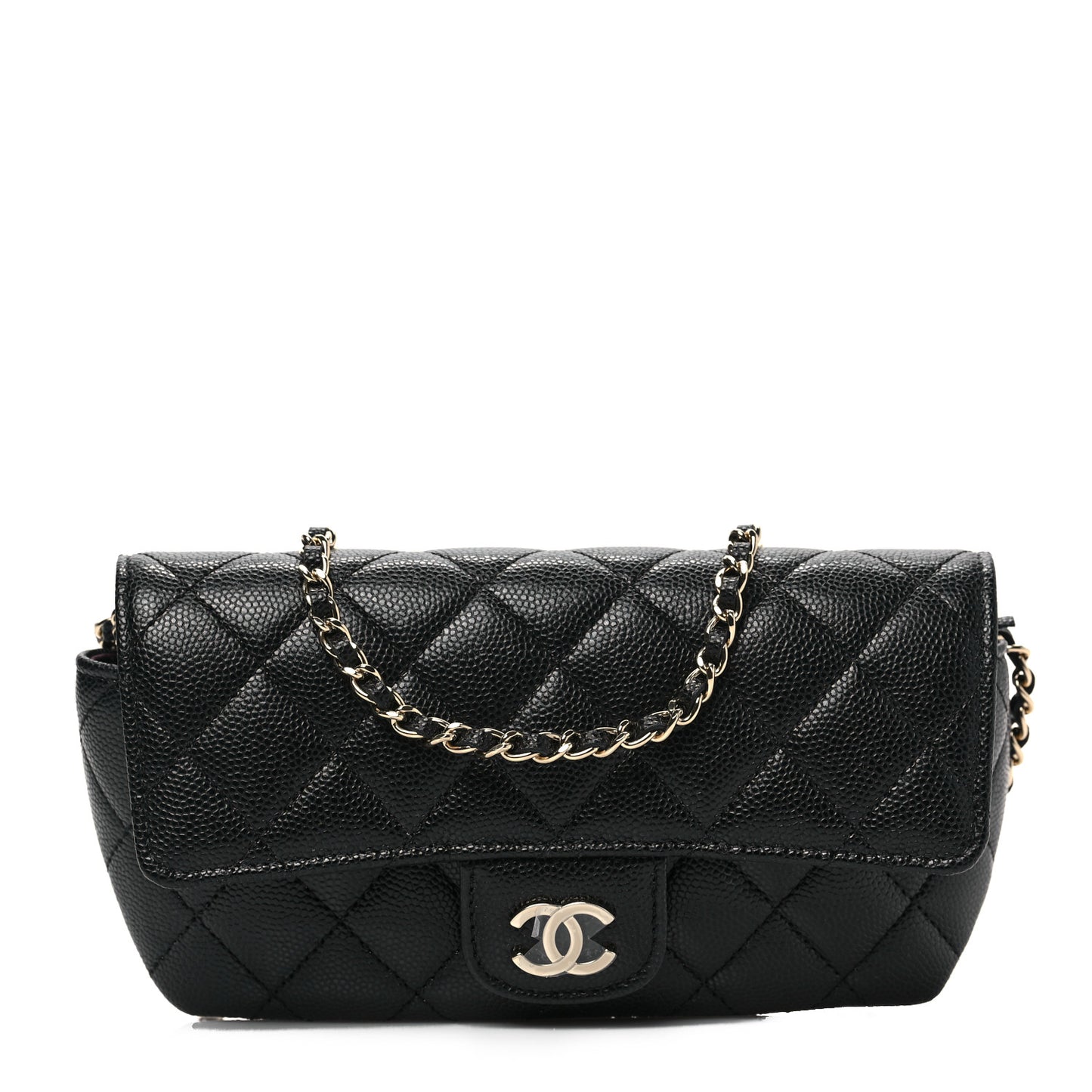 Caviar Quilted Glasses Case With Chain Black