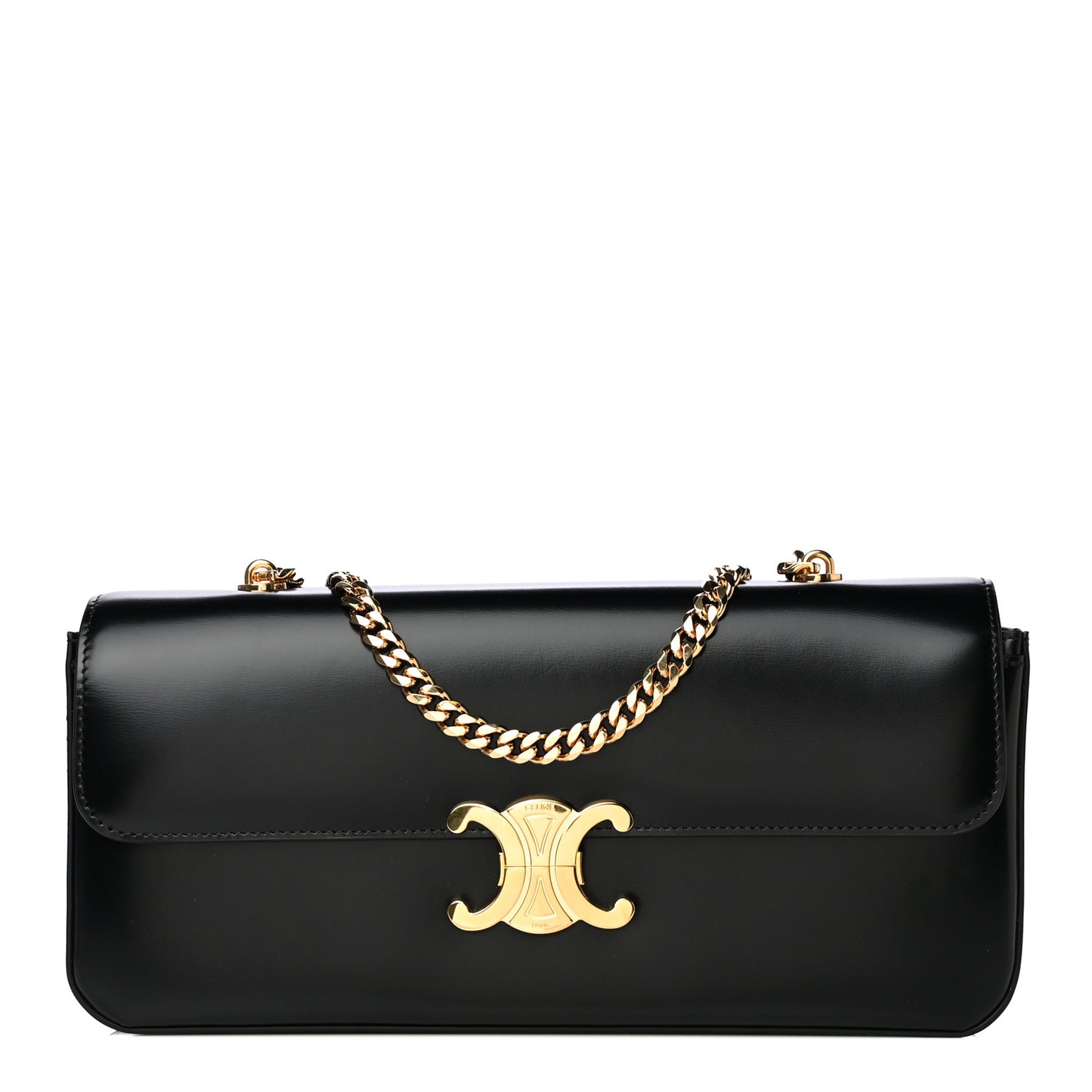 Shiny Calfskin Triomphe Chain Bag Black