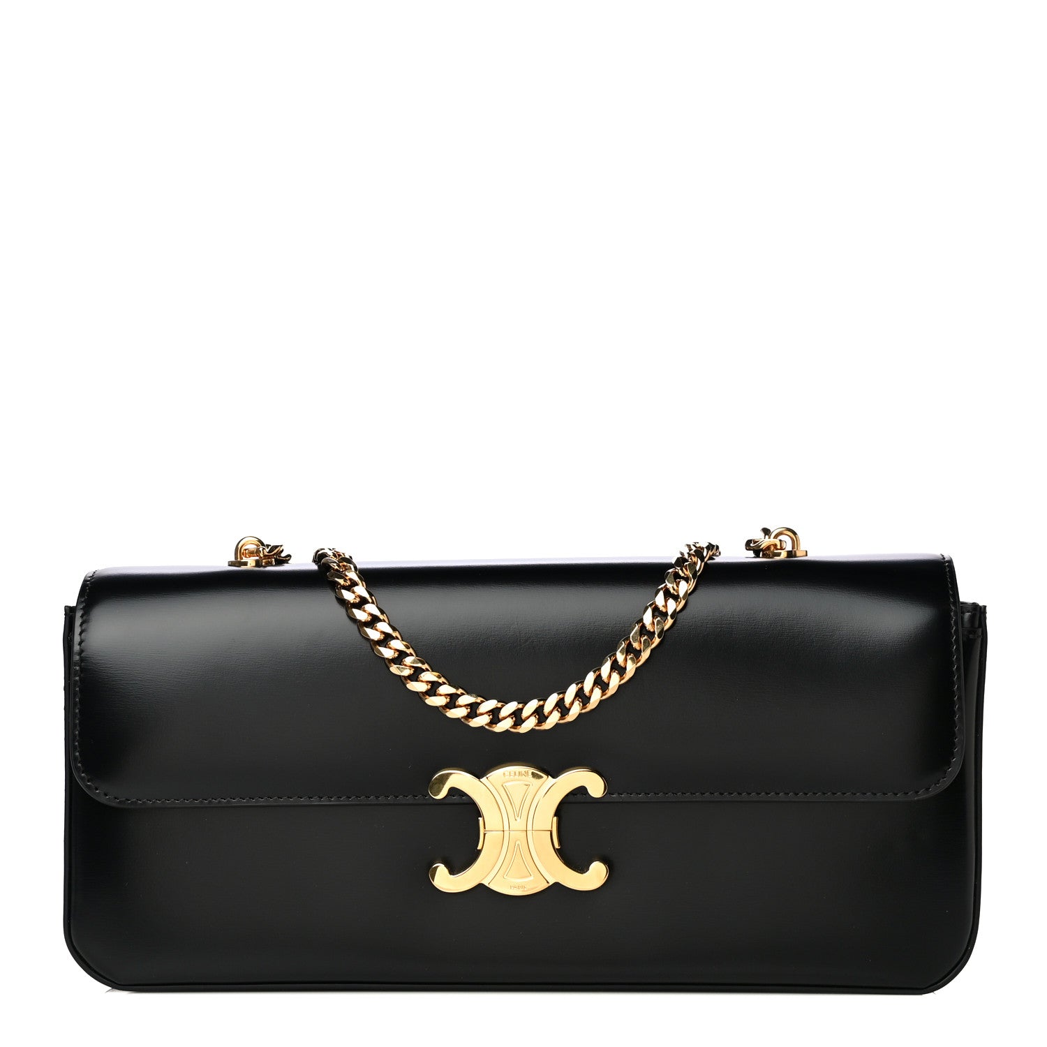 Celine Shiny Calfskin Triomphe Chain Bag Black 1 of 16