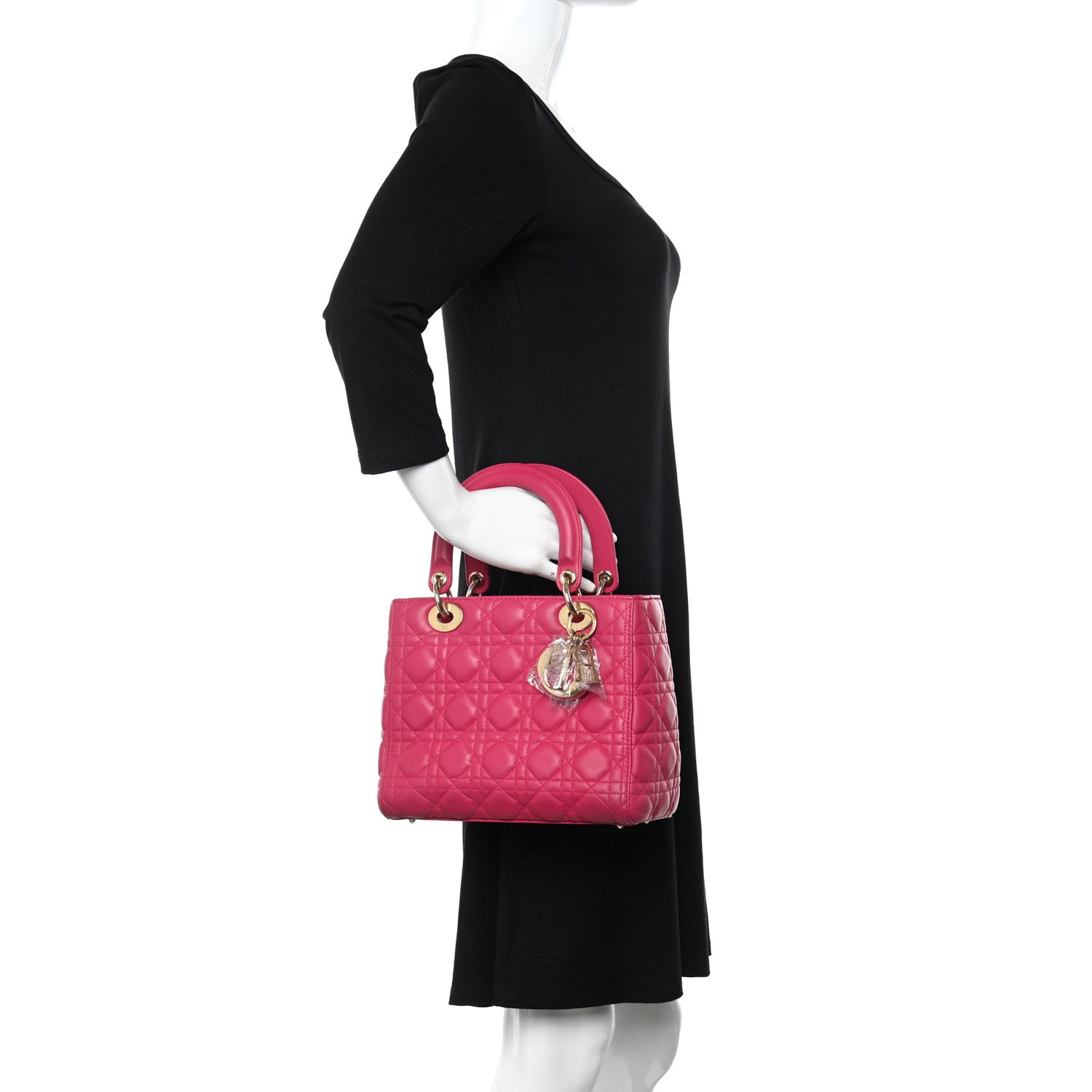 Christian Dior Lambskin Cannage Medium Lady Dior Fuchsia 2 of 11