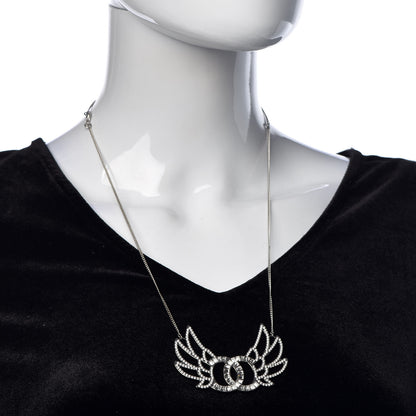 Chanel Baguette Crystal Winged CC Necklace Silver 2 of 6