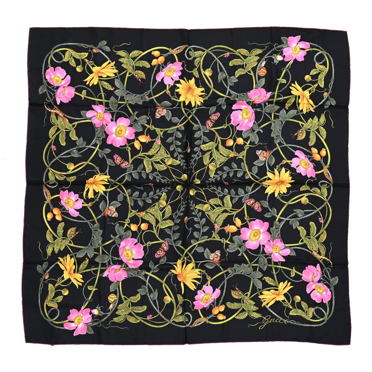 Silk Floral Flowerwebby Square Scarf Black