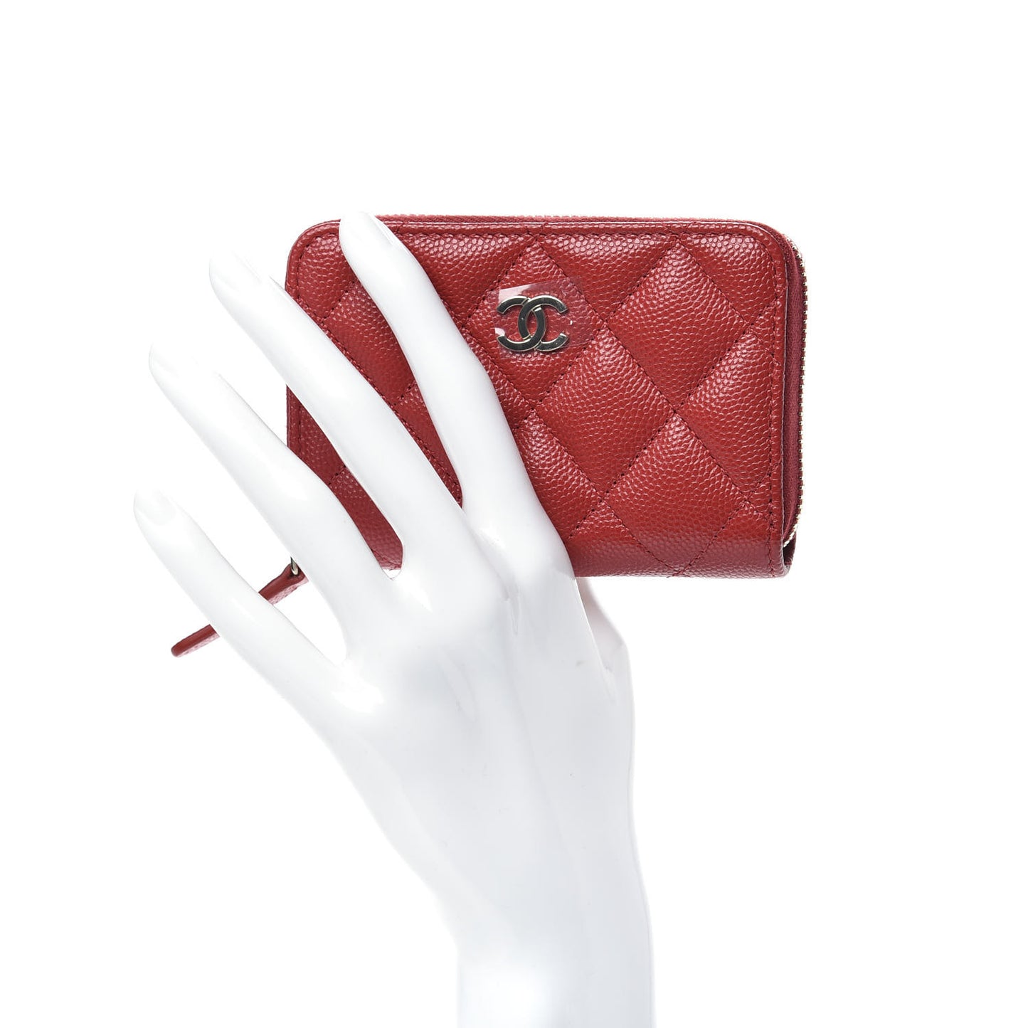 Caviar Quilted Zip Coin Purse Red