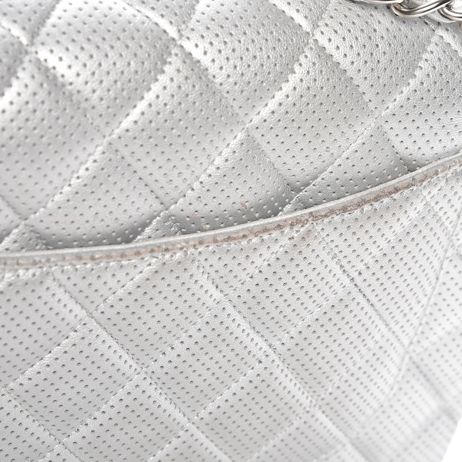 Chanel Metallic Perforated Lambskin Quilted Jumbo Double Flap Light Silver 8 of 10