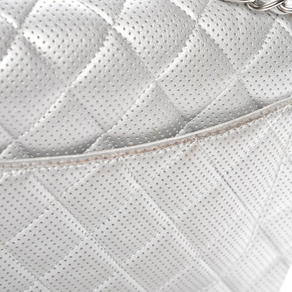 Chanel Metallic Perforated Lambskin Quilted Jumbo Double Flap Light Silver 8 of 10
