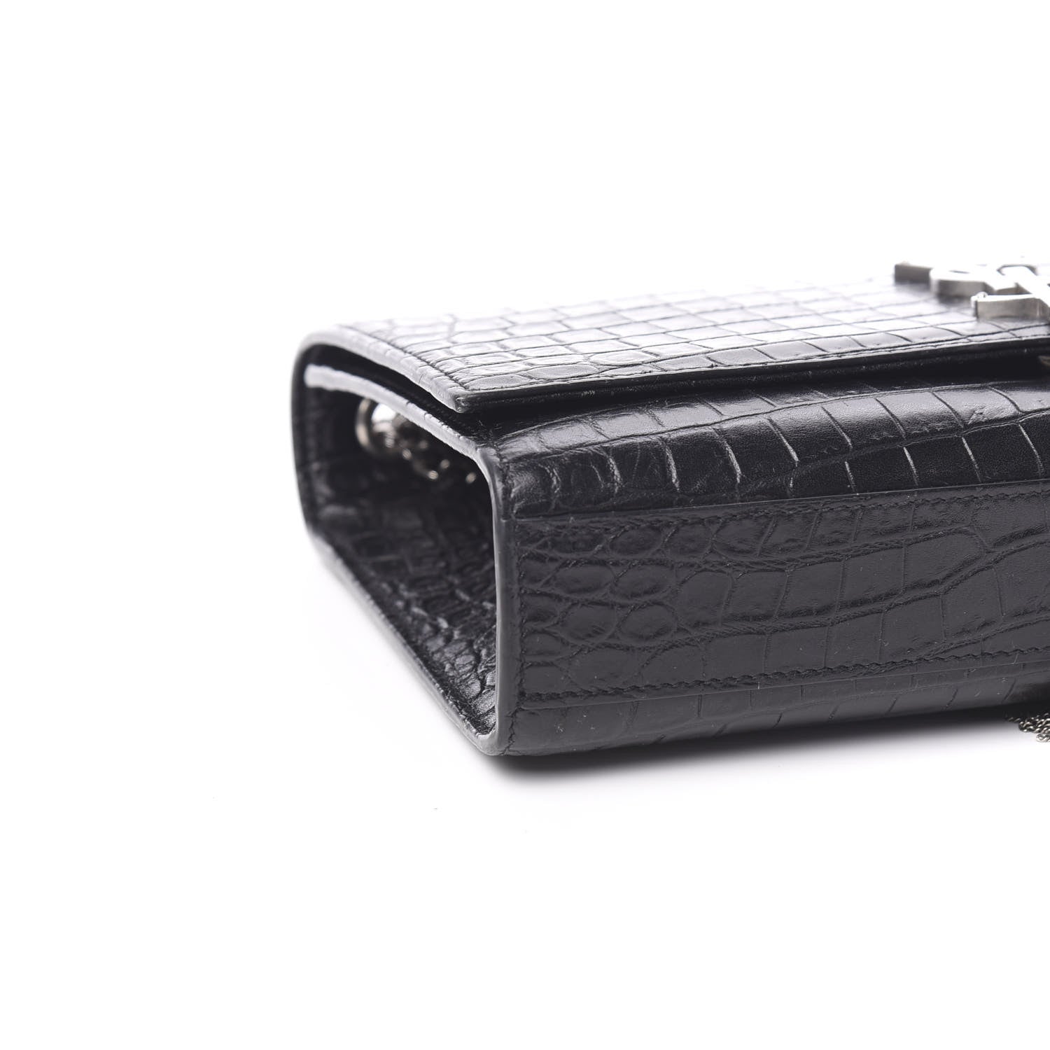 Saint Laurent Calfskin Crocodile Embossed Medium Classic Monogram Kate Tassel Satchel Black 7 of 10