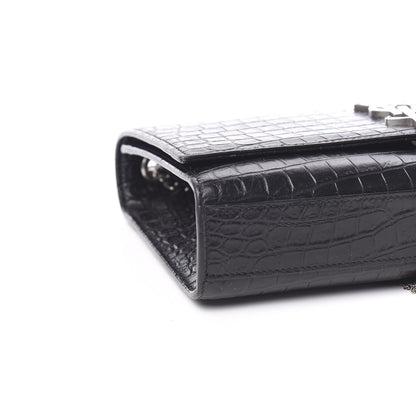 Saint Laurent Calfskin Crocodile Embossed Medium Classic Monogram Kate Tassel Satchel Black 7 of 10