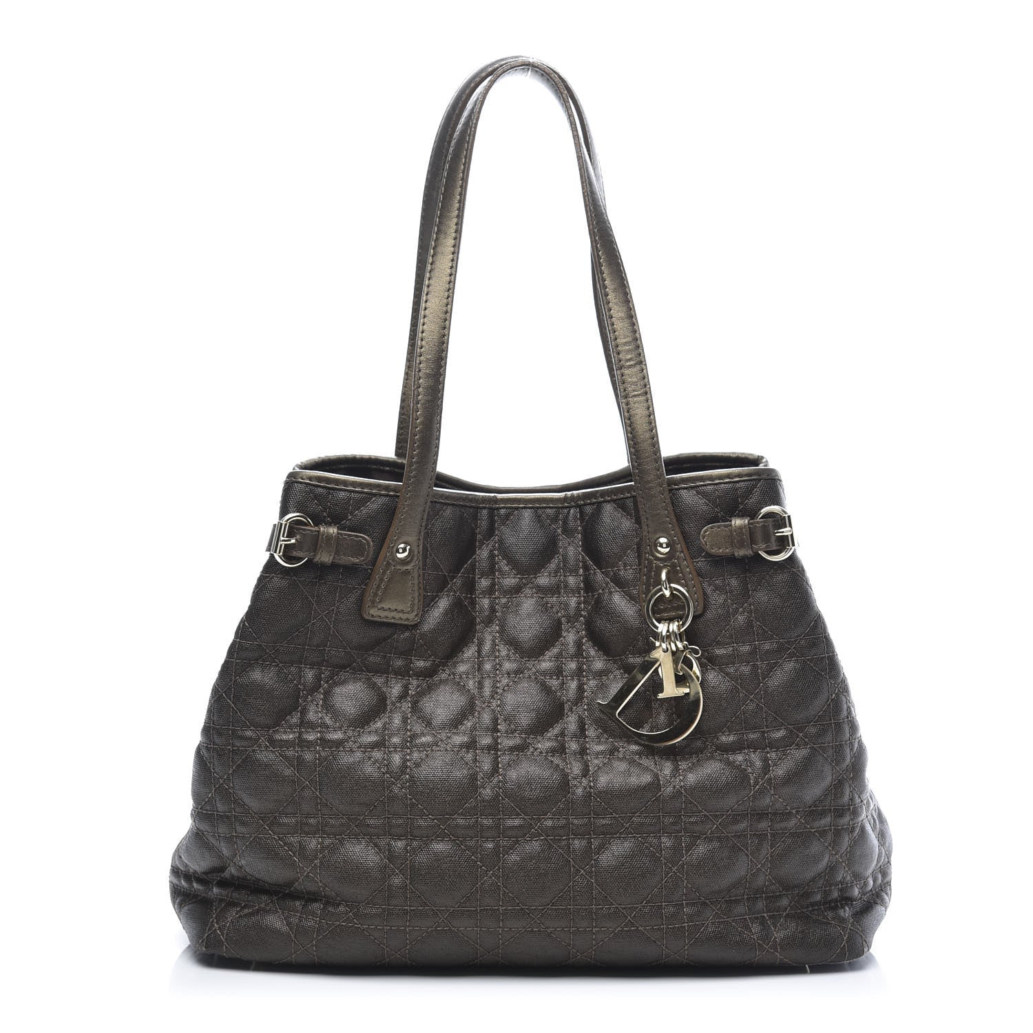 Christian Dior Coated Canvas Cannage Small Panarea Tote Bronze 1 of 12