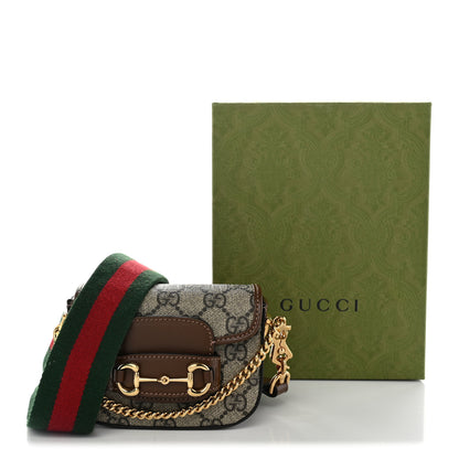 Gucci GG Supreme Monogram Azalea Calfskin Web Horsebit 1955 Wallet On Strap Beige Ebony Brown Sugar 10 of 10